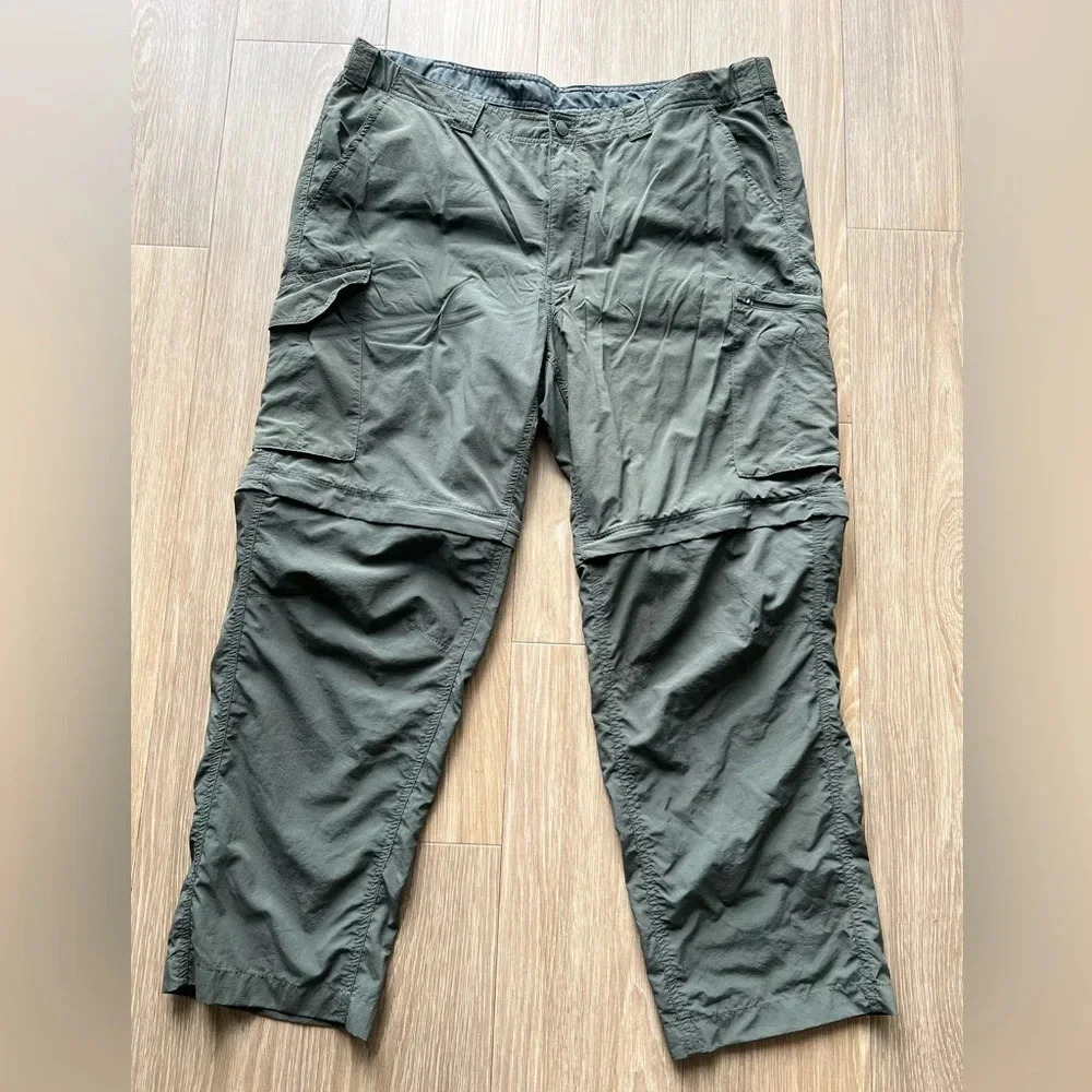 Columbia Pants Men 42x30 Green Convertible Zip Off Leg Omni Shade Sun Protection